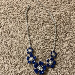 Chic Blue Floral Necklace with Silver Chain